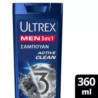 Ultrex Active Clean 3 σε 1 Αντιπιτυριδικό Σαμπουάν με ενεργό άνθρακα (360ml)