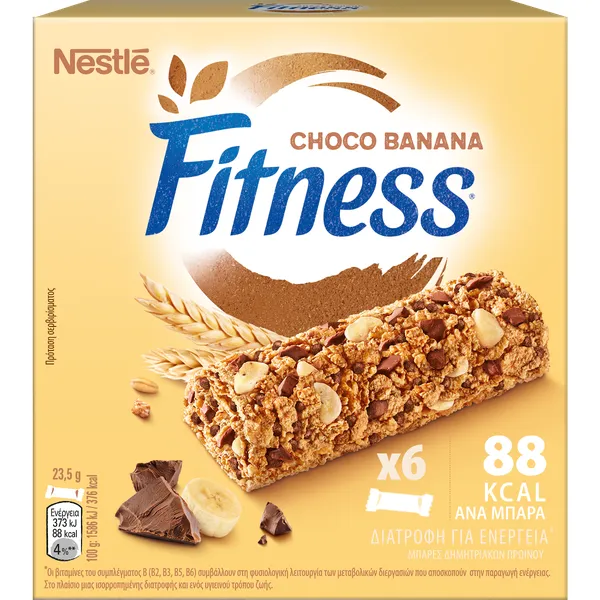 NESTLE FITNESS bars chocolate ή red berries ή choco & banana 6x23,5γρ. & delice milk chocolate 6x22,5γρ. & no added sugar protein cocoa 4x20γρ.