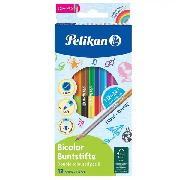 Pelikan Ξυλομπογιές Bicolor BSD 24 Χρώματα 12τεμ.