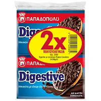 Παπαδοπούλου Digestive Μπισκότα Μαύρη Σοκολάτα 2x200gr