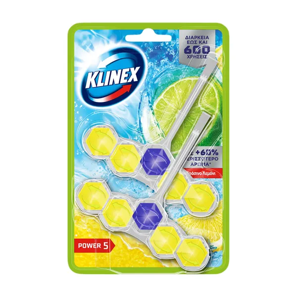 KLINEX Power 5 Στερεό Block Τουαλέτας Πράσινο Λεμόνι 2x50g