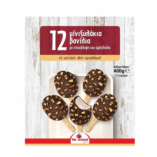 MrGrand Παγωτό Μίνι Ξυλάκια Βανίλια Αμύγδαλο 12τεμ. 400γρ.