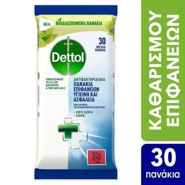 DETTOL Υγρά Απολυμαντικά Πανάκια Καθαρισμού Επιφανειών 6x30 τεμάχια