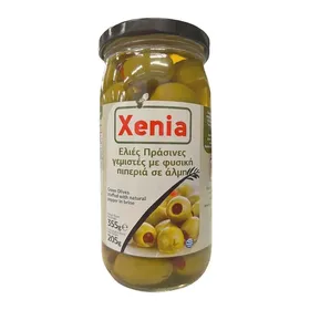 ΧΕΝΙΑ ελιές πράσινες με πιπεριά στραγγιστού βάρους 205γρ.