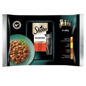 SHEBA® Adult Πλήρης Υγρή Τροφή Γάτας Επιλεγμένο Κρέας (Κοτόπουλο & Μοσχάρι, Κοτόπουλο, Αρνάκι, Πάπια & Γαλοπούλα) Φακελάκι Πολυσυσκευασία 4x85G