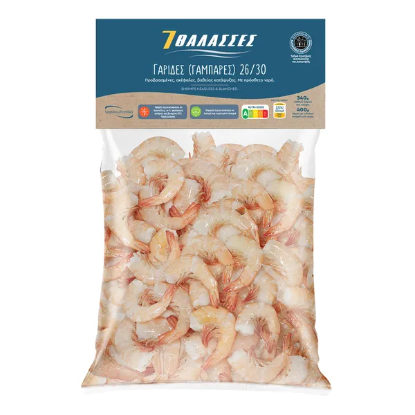 Γαρίδες προβρασμένες α/κ 26-30 340gr