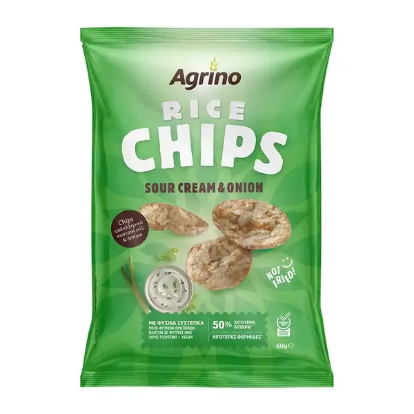 Agrino Τσιπς Καστανού Ρυζιού Με Όσπρια Sour Cream & Onion Χωρίς Γλουτένη 60γρ.