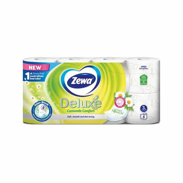 Zewa χαρτί υγείας Deluxe χαμομήλι 8 ρολά 728γρ.