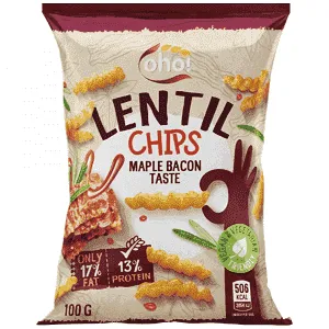 Oho Chips Από Φακή Γεύση Μπεϊκον & Σφένδαμο 100gr