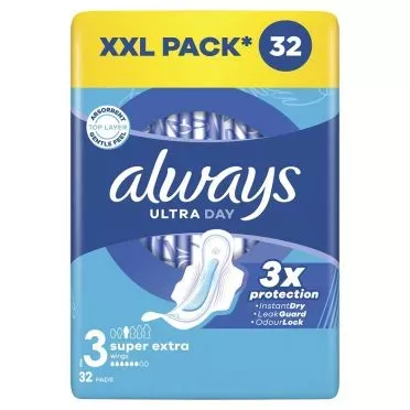 Always Σερβιέτες Ultra Super Extra (Μέγεθος 3) Φτερά x 32 Σερβιέτες