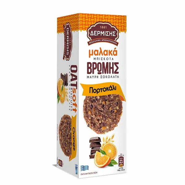 Δερμίσης Μπισκότα Βρώμης Μαλακά Πορτοκάλι & Μαύρη Σοκολάτα 150γρ.