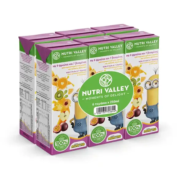 Nutri Valley Χυμός Minions Exotic 9 Φρούτα 6x250ml.