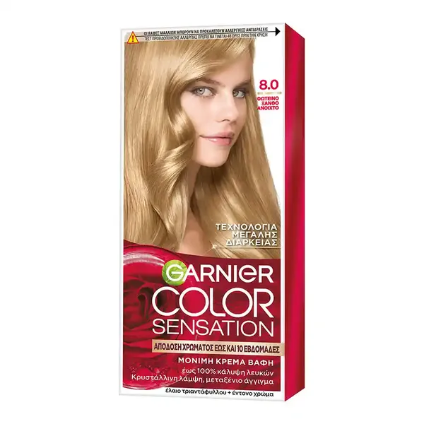 L'oreal Garnier Color Sensation Βαφή Μαλλιών No8.0 Φωτεινό Ξανθό 40ml.