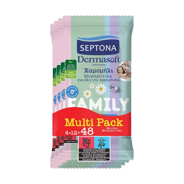 SEPTONA Family Μωρομάντιλα Dermasoft Χαμομήλι 4χ12τεμ