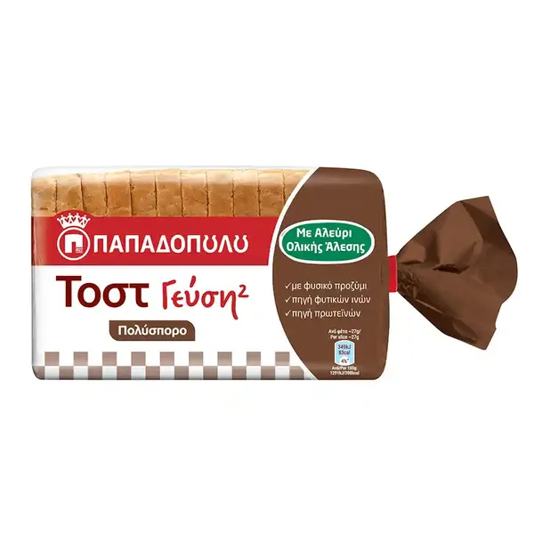Παπαδοπούλου Γεύση2 Ψωμί Τοστ Ολικής Άλεσης Πολύσπορο 380γρ.