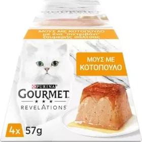 PURINA GOURMET™ REVELATIONS™ Μους Κοτόπουλο  με ένα "σιντριβάνι" ζουμερής σάλτσας 4x57g