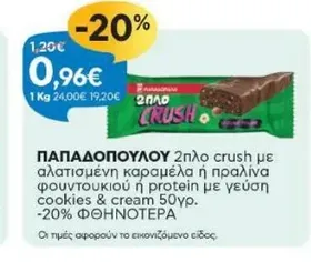 2ΠΛΟ CRUSH αλατισμένη καραμέλα ή πραλίνα φουντουκιού 50γρ.