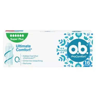 o.b.® PROCOMFORT™ Super Plus Ταμπόν Mε Κάλυμμα SILKTOUCH™ & Τεχνολογία DynamicFit™ Με Τρισδιάστατη Δομή Για Ημέρες Με Πολύ Μεγάλη Ροή, 16 Τεμάχια