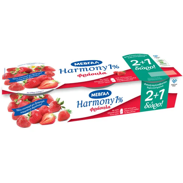 Harmony 1% Επιδόρπιο Γιαουρτιού Φράουλα 2x170gr