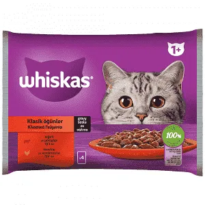 Whiskas Adult Πλήρης Υγρή Τροφή Γάτας Επεξεργασμένο Κρέας 4x13x85gr