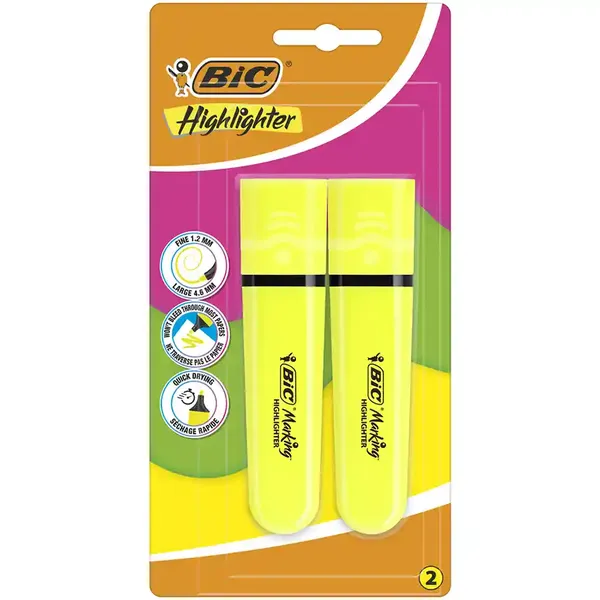Bic Flat Yellow Μαρκαδόρος Υπογράμμισης 2τεμ.