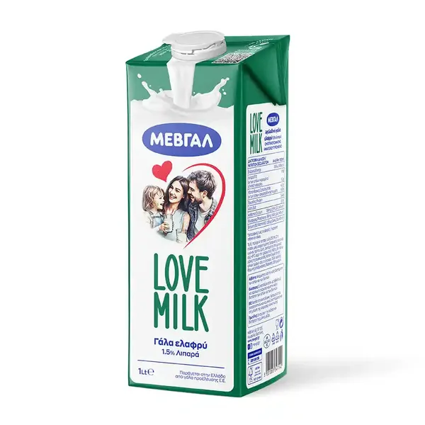 ΜΕΒΓΑΛ Love Milk Γάλα Υψηλής Παστερίωσης Ελαφρύ 1,5% 1lt