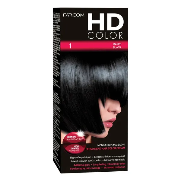 FARCOM HD COLOR ΜΟΝΙΜΗ ΚΡΕΜΑ ΒΑΦΗ Μαύρο 1 60ml