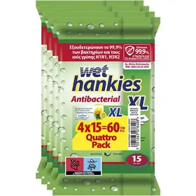 Wet Hankies Υγρά Μαντηλάκια Αντιβακτηριδιακά Λεμόνι XL 4x15τεμ.