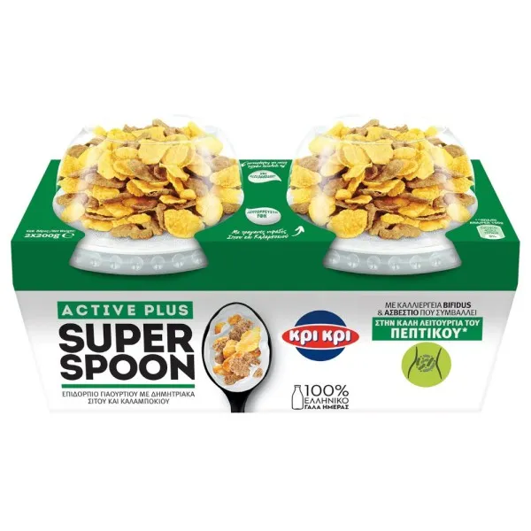 ΚΡΙ ΚΡΙ SUPER SPOON ACTIVE PLUS επιδόρπιο γιαουρτιού με Δημητριακά 200g (συσκευασία 2τεμ.)