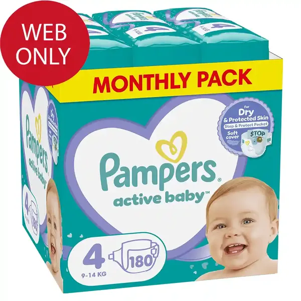 Pampers Active Baby Πάνες No4 (9-14kg.) Monthly Pack 180τεμ.