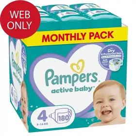 Pampers Active Baby Πάνες No4 (9-14kg.) Monthly Pack 180τεμ.