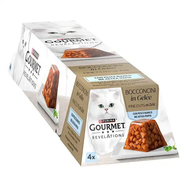 Purina Gourmet Revelations Γατοτροφή Fine Cuts Ζελέ Με Λευκά Ψάρια 4x57γρ.