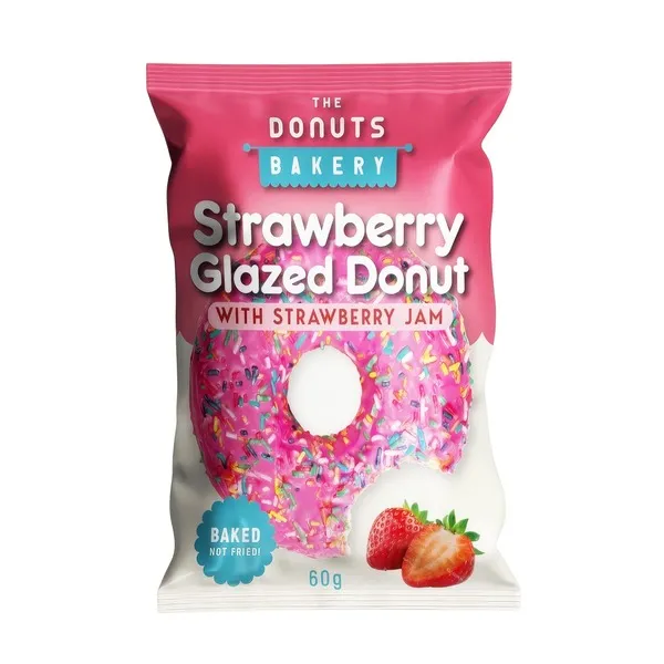 THE DONUTS BAKERY Ντόνατ με Επικάλυψη Φράουλα & γέμιση Μαρμελάδα Φράουλα 60g