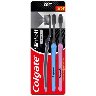Colgate Slim Soft Charcoal Μαλακή Οδοντόβουρτσα Τριπλή Συσκευασία (3τεμ)