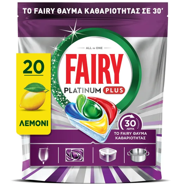 FAIRY Platinum Plus Miracle Κάψουλες Πλυντηρίου Πιάτων Λεμόνι 20τεμ.