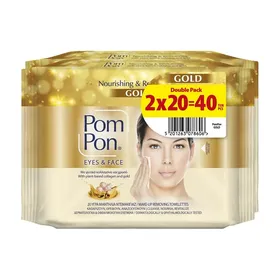 POM PON Υγρά Μαντιλάκια Ντεμακιγιάζ Gold 2x20τεμ