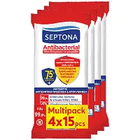 Septona Μαντίλια Αντιβακτηριδιακά 75% Ethanol 4x15τεμ