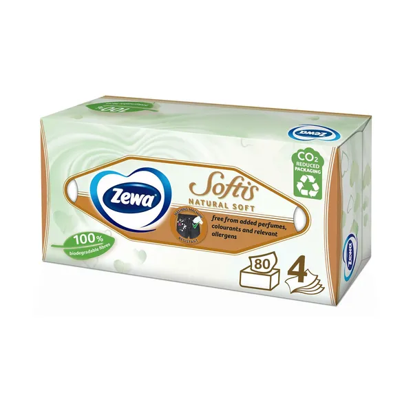 ZEWA Softis Χαρτομάντιλα Γραφείου Natural Soft 4 Φύλλων 80τεμ 193g