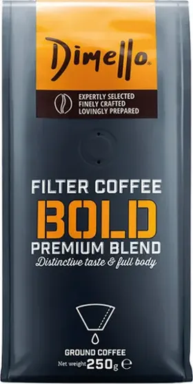 DIMELLO αλεσμένος καφές φίλτρου bold ή mild ή brazil & αρωματικός φουντούκι ή καραμέλα 250γρ.