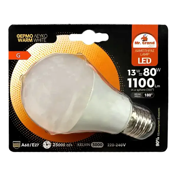 MrGrand Λάμπα Led Ε27 A60 13W 3000K 240V