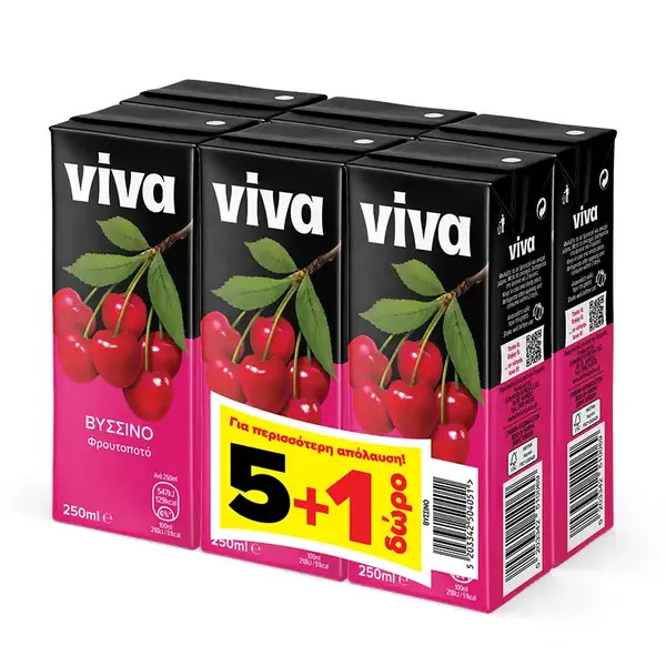 VIVA φρουτοποτό βύσσινο 250ml 5+1 Δώρο