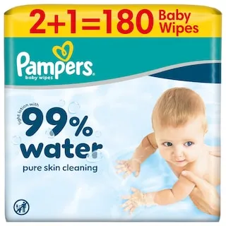 PAMPERS Μωρομάντηλα 99% Water 3x60 Τεμάχια