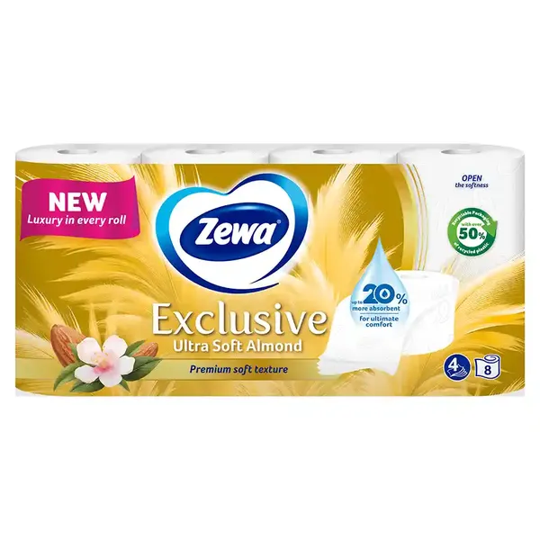 Zewa Exclusive Χαρτί Υγείας Almond Milk 4Φύλλων 8τεμ. 704γρ.