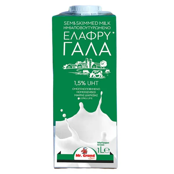 MrGrand Γάλα Υψηλής Θερμικής Επεξεργασίας 1,5% Λιπαρά 1lt.