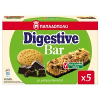 Παπαδοπούλου Digestive Μπάρες Δημητριακών Με Μαύρη Σοκολάτα Χωρίς Ζάχαρη 5x28γρ.
