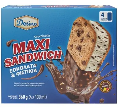 maxi sandwich παγωτό με σοκολάτα & φιστίκια 130ml 4τεμ