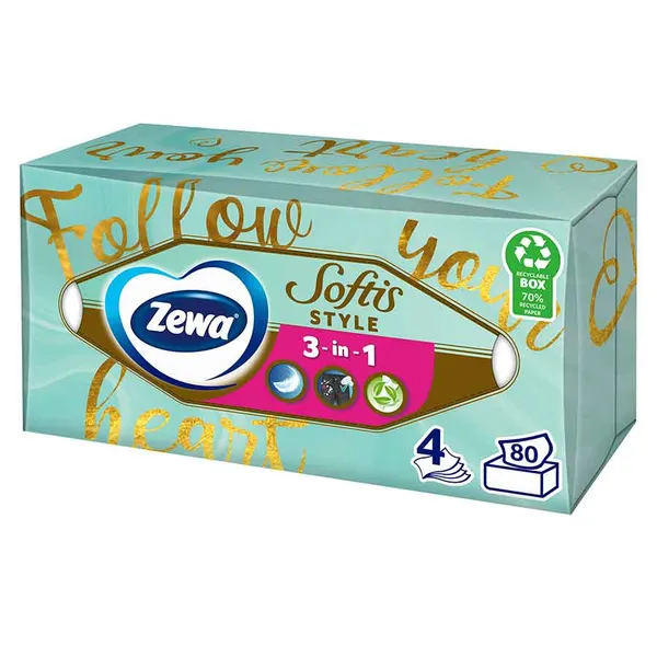 Zewa Χαρτομάντηλα Facial Softis 4Φύλλων 80τεμ. 193γρ. (Διάφορα Σχέδια)