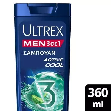 Ultrex Active Cool 3 σε 1 Αντιπιτυριδικό Σαμπουάν με Μενθόλη(360ml)