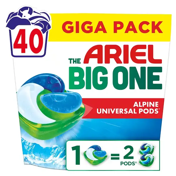 Ariel Big One Απορρυπαντικό Πλυντηρίου Ρούχων Κάψουλες Alpine 40 Μεζ.