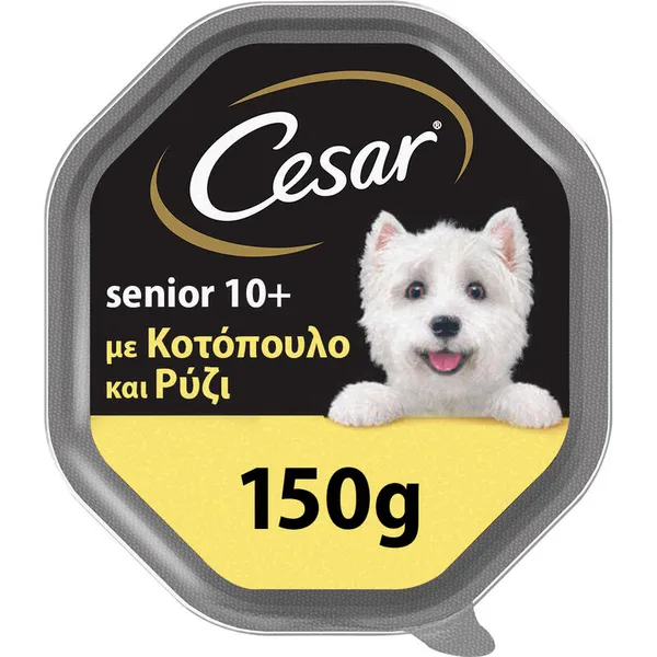 senior 10+ κοτόπουλο & ρύζι ή μοσχάρι πατέ δισκάκι 150γρ.